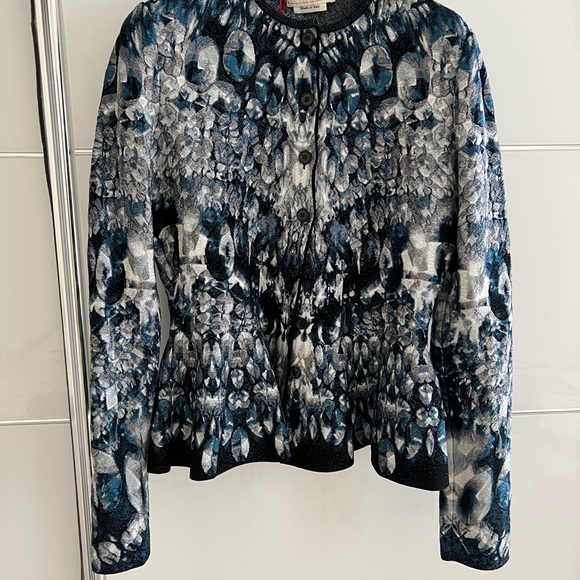 Alexander McQueen women's fitted cardigan, crystal jacquard blue - midnight blue - Picture 12 of 13